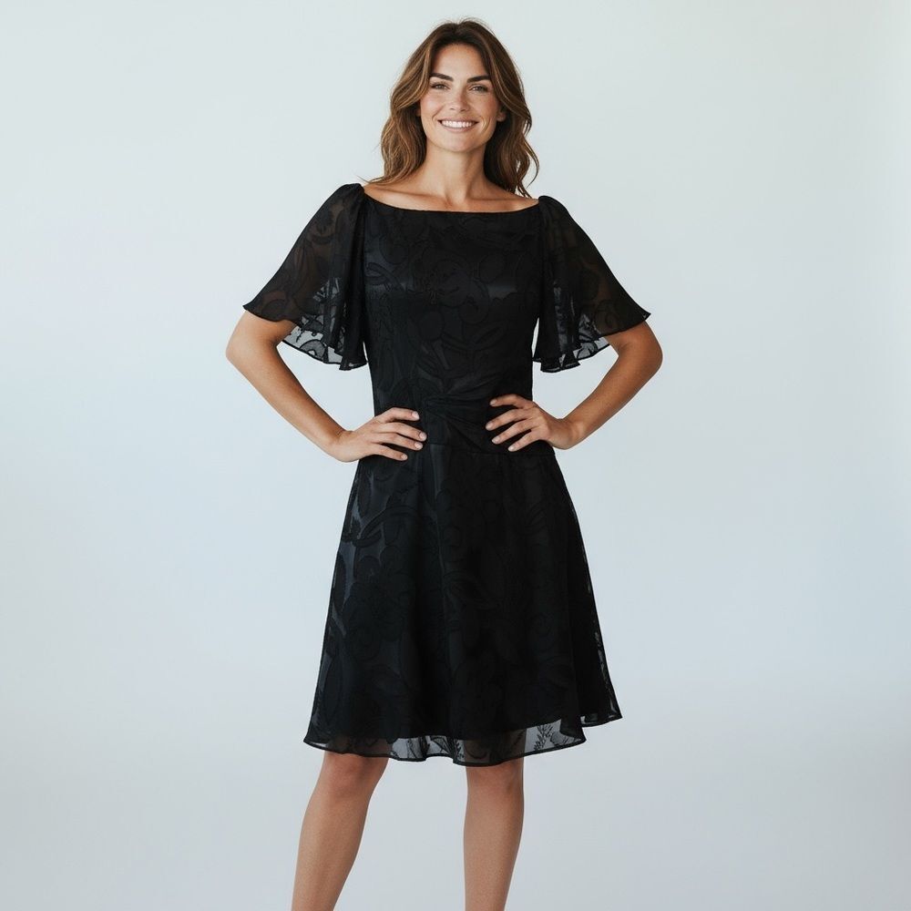 Elegant Black Lace Cocktail Dress – fit is XS/S (no size tag) wedding guest